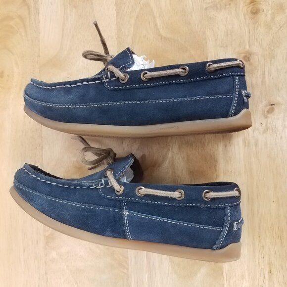 Florsheim Kids US 1.5 Jasper Tie Jr. Boat Shoe Suede Genuine Leather in Navy - Picture 3 of 13
